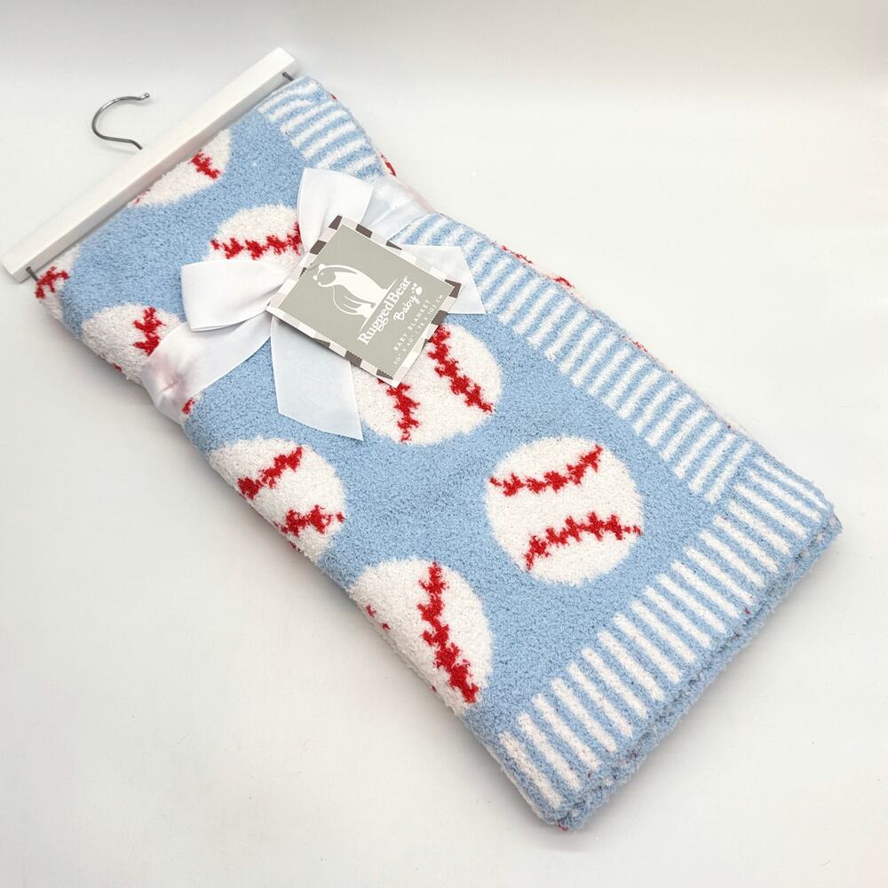 Rugged Bear Baseball Baby Blanket Blue NEW